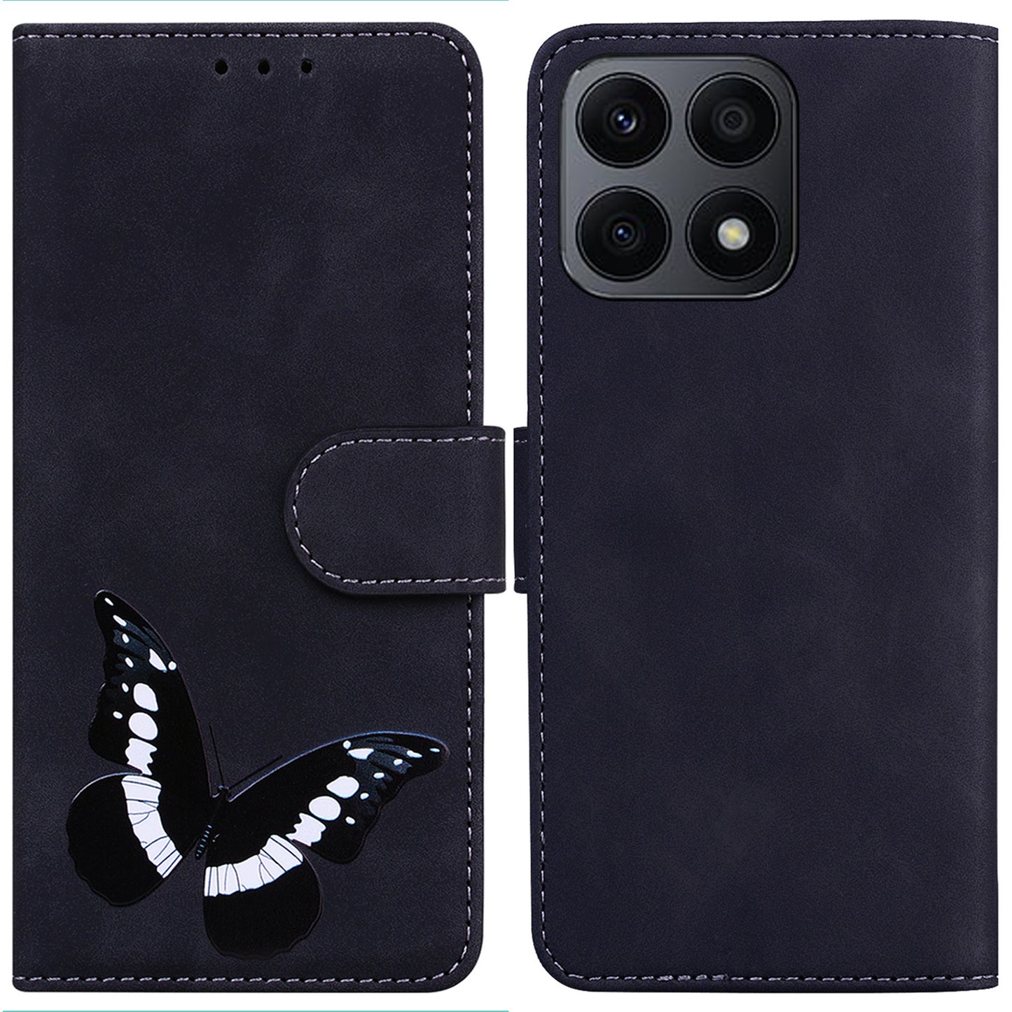 For Honor X8a 4G Anti-Fading PU Leather Phone Cover Butterfly Printing Wallet Stand Anti-drop Phone Case