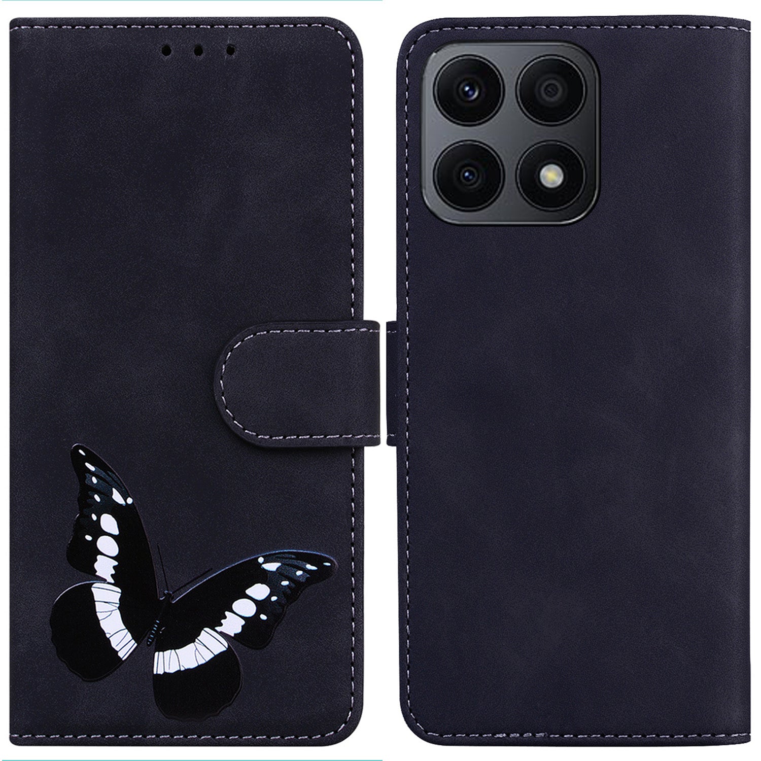 For Honor X8a 4G Anti-Fading PU Leather Phone Cover Butterfly Printing Wallet Stand Anti-drop Phone Case