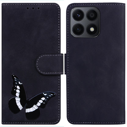 For Honor X8a 4G Anti-Fading PU Leather Phone Cover Butterfly Printing Wallet Stand Anti-drop Phone Case