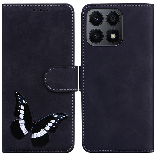 For Honor X8a 4G Anti-Fading PU Leather Phone Cover Butterfly Printing Wallet Stand Anti-drop Phone Case