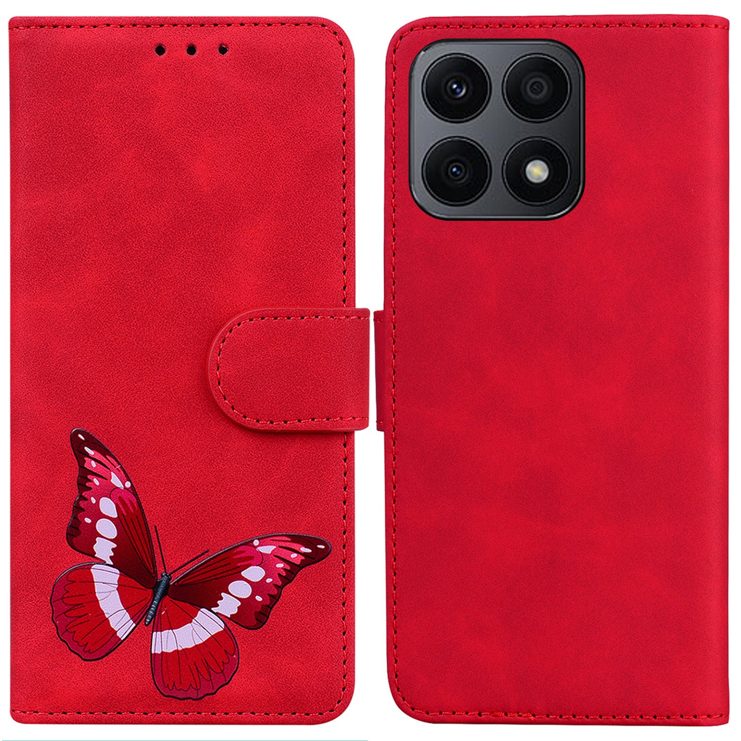 For Honor X8a 4G Anti-Fading PU Leather Phone Cover Butterfly Printing Wallet Stand Anti-drop Phone Case