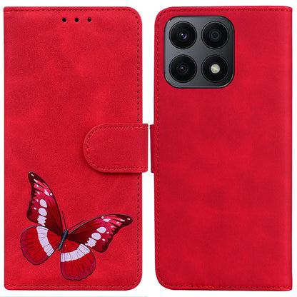 For Honor X8a 4G Anti-Fading PU Leather Phone Cover Butterfly Printing Wallet Stand Anti-drop Phone Case