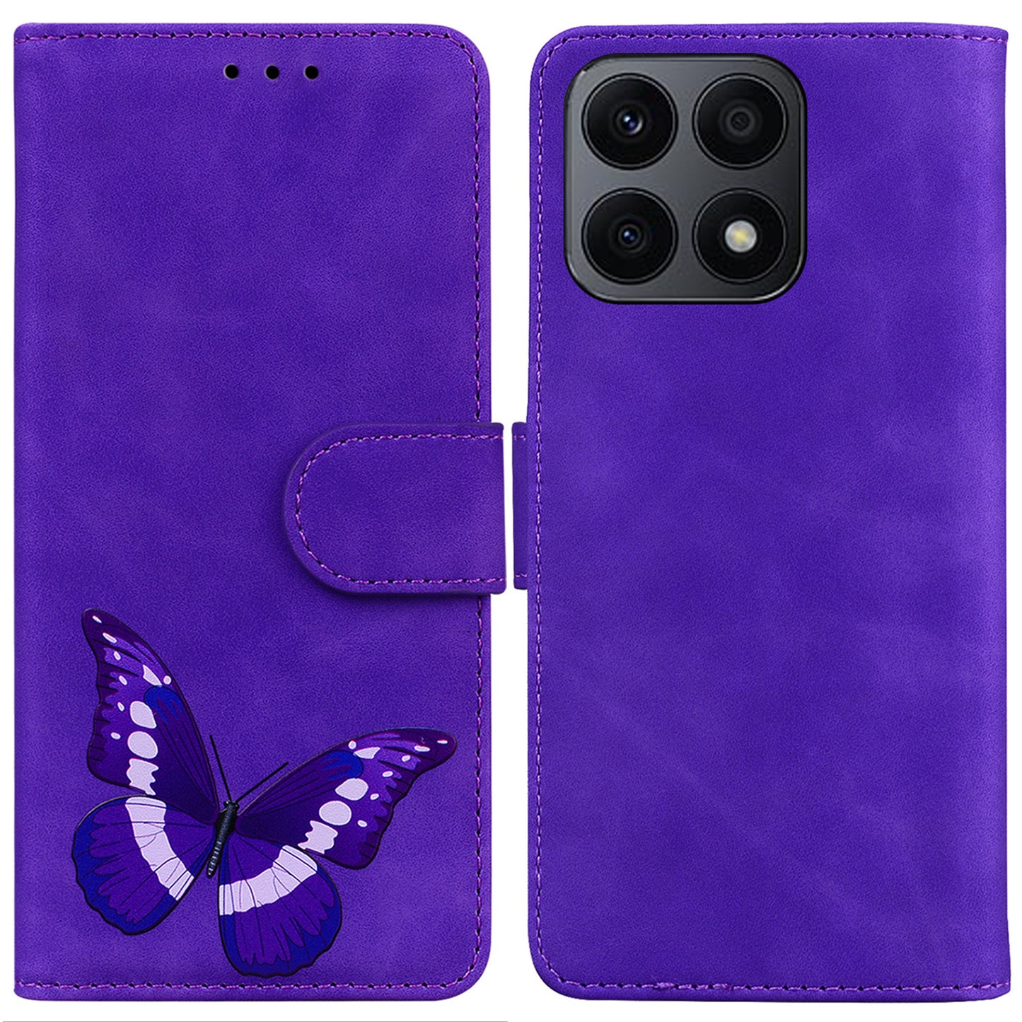For Honor X8a 4G Anti-Fading PU Leather Phone Cover Butterfly Printing Wallet Stand Anti-drop Phone Case