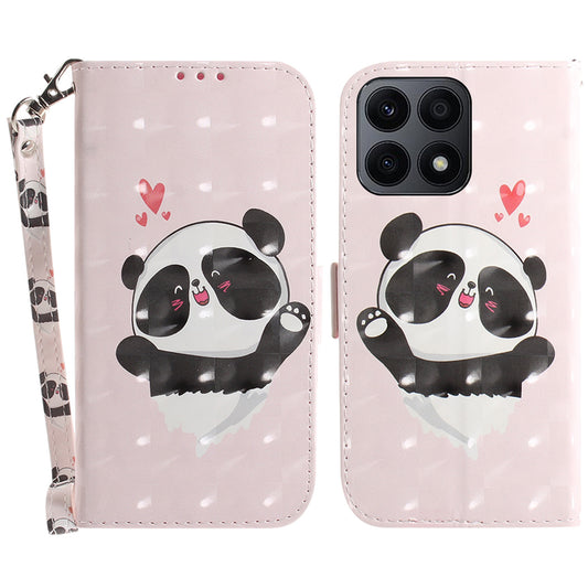 For Honor X8a 4G Phone PU Leather Case, Pattern Printing Wallet Stand Cover with Strap