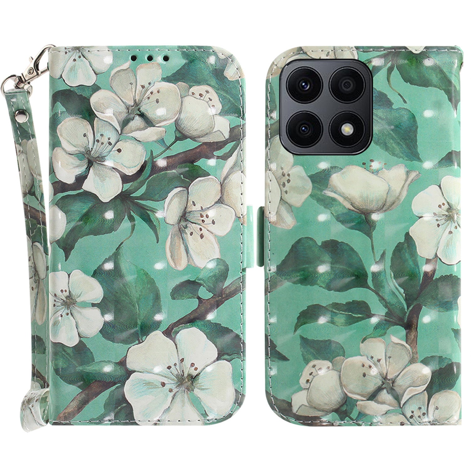 For Honor X8a 4G Phone PU Leather Case, Pattern Printing Wallet Stand Cover with Strap