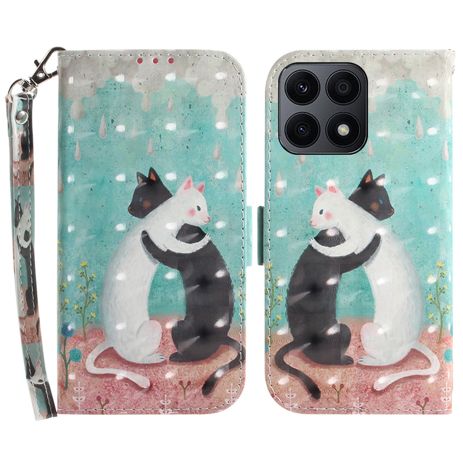 For Honor X8a 4G Phone PU Leather Case, Pattern Printing Wallet Stand Cover with Strap