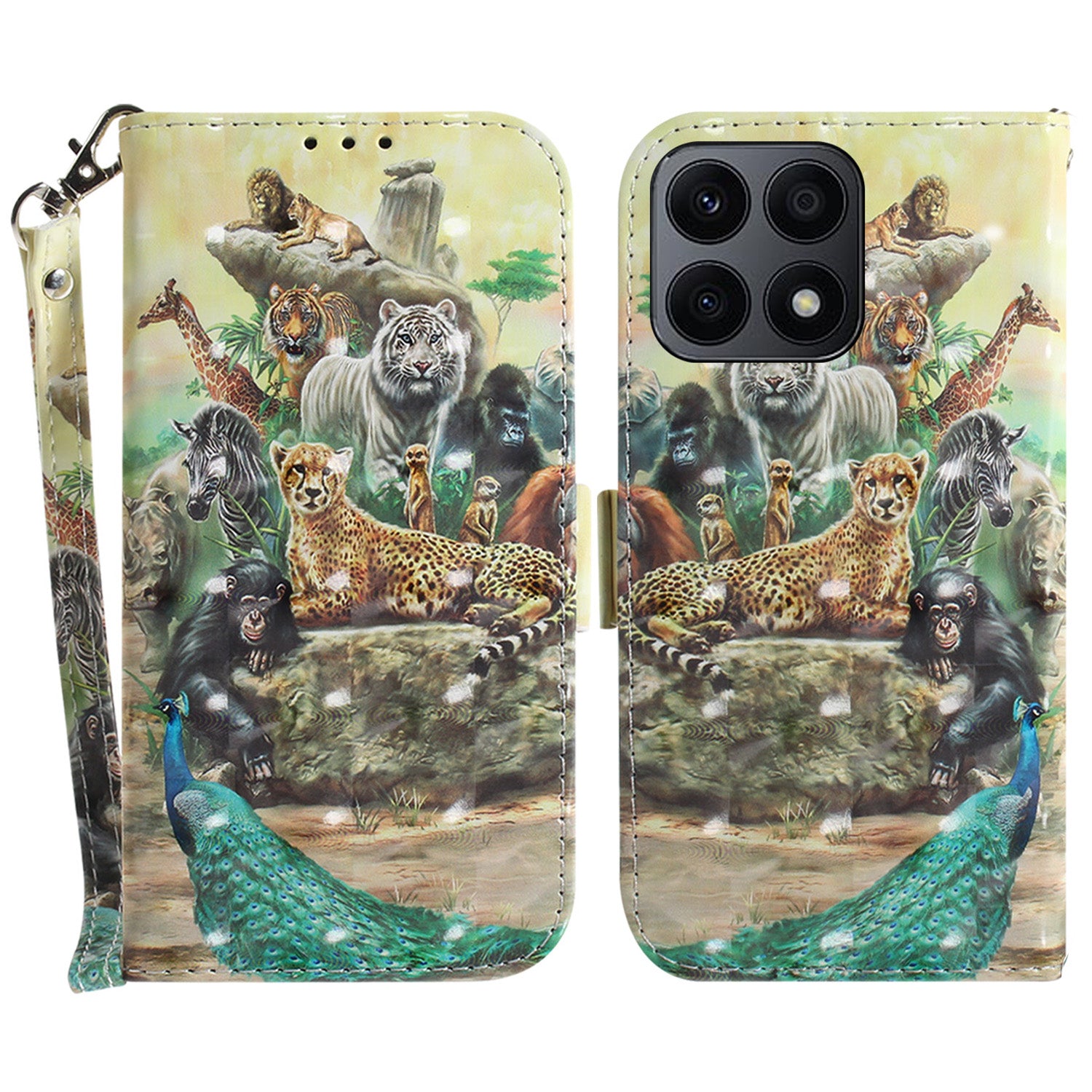For Honor X8a 4G Phone PU Leather Case, Pattern Printing Wallet Stand Cover with Strap