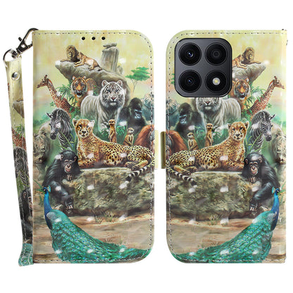 For Honor X8a 4G Phone PU Leather Case, Pattern Printing Wallet Stand Cover with Strap
