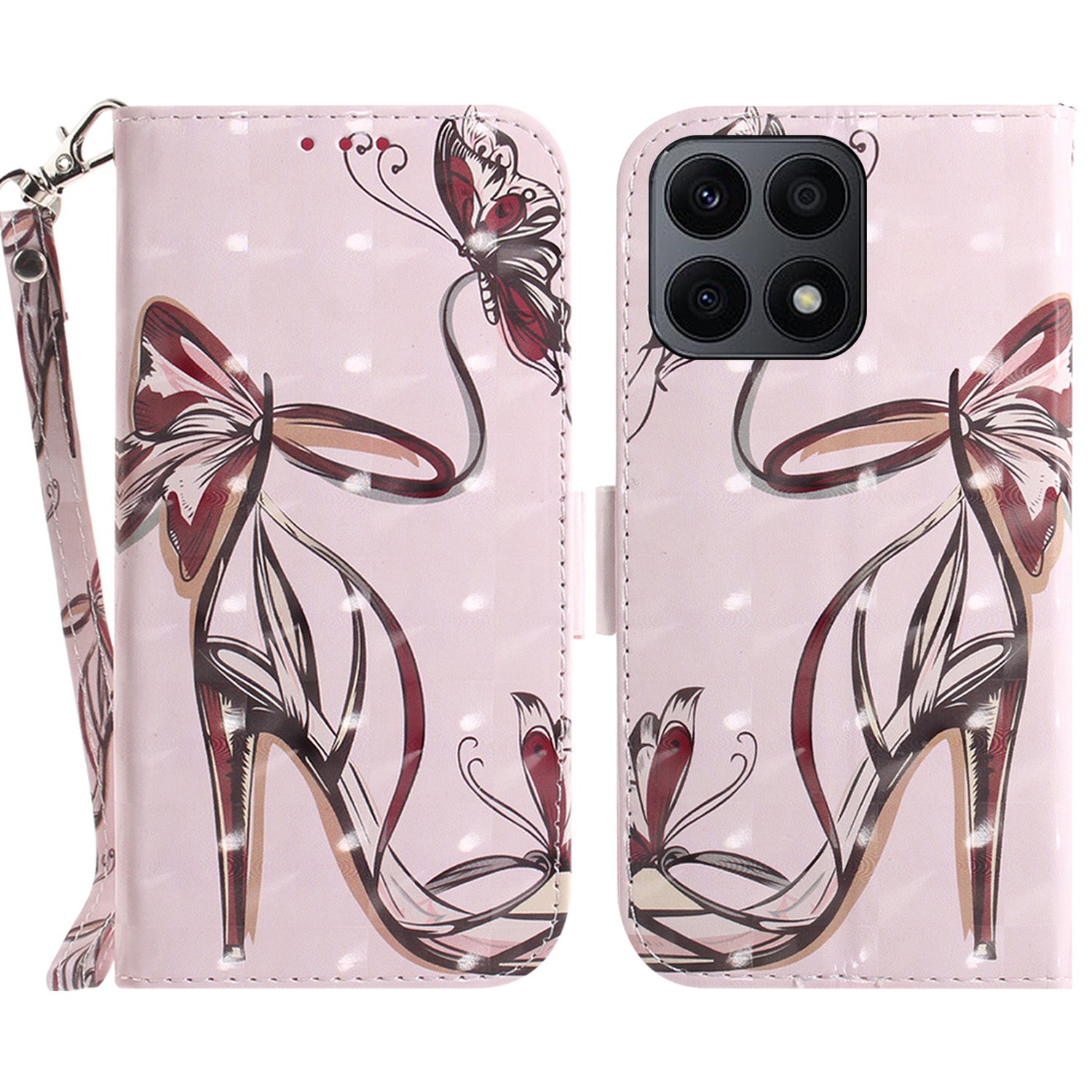 For Honor X8a 4G Phone PU Leather Case, Pattern Printing Wallet Stand Cover with Strap