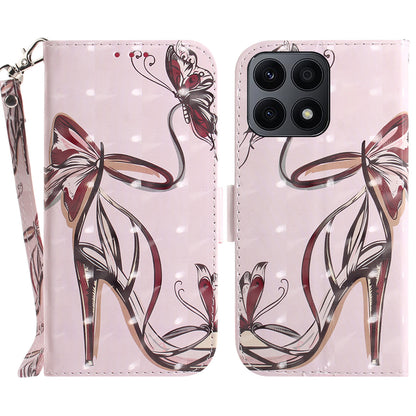 For Honor X8a 4G Phone PU Leather Case, Pattern Printing Wallet Stand Cover with Strap