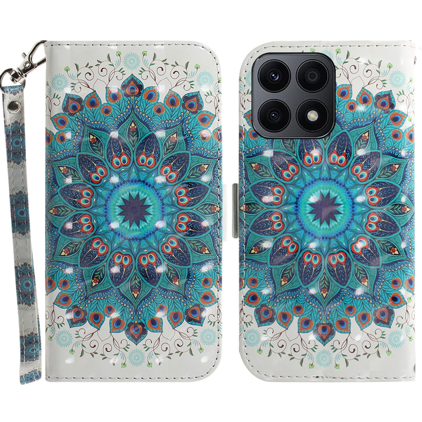 For Honor X8a 4G Phone PU Leather Case, Pattern Printing Wallet Stand Cover with Strap