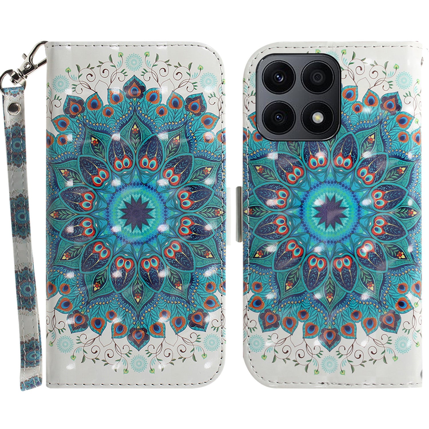 For Honor X8a 4G Phone PU Leather Case, Pattern Printing Wallet Stand Cover with Strap