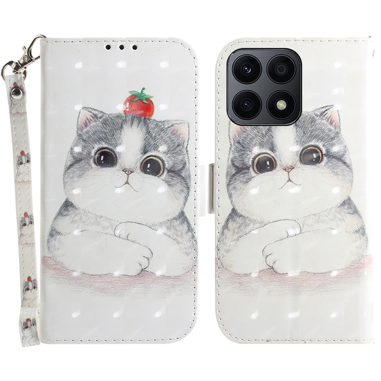 For Honor X8a 4G Phone PU Leather Case, Pattern Printing Wallet Stand Cover with Strap