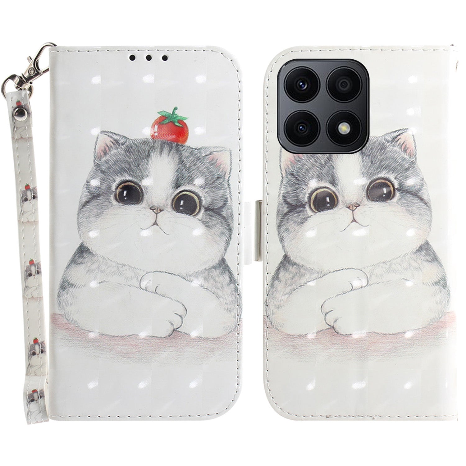 For Honor X8a 4G Phone PU Leather Case, Pattern Printing Wallet Stand Cover with Strap
