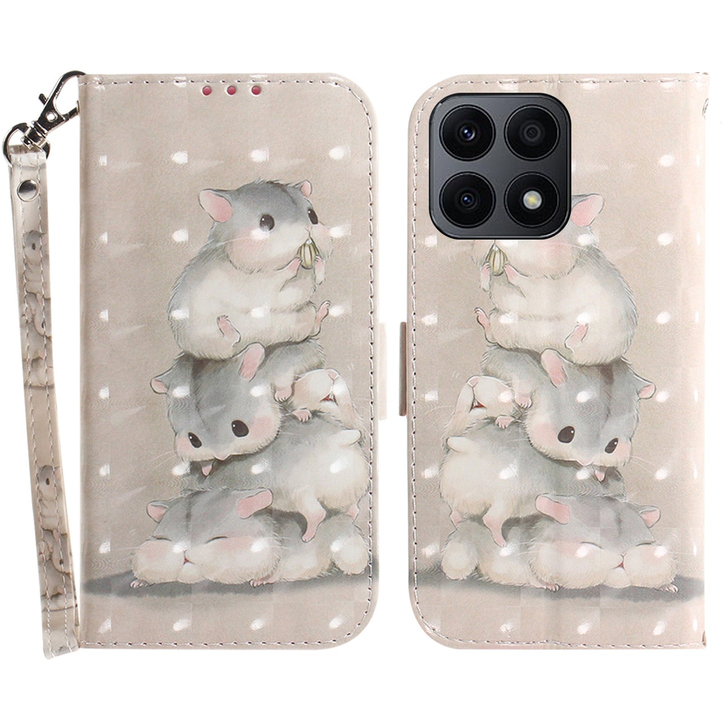 For Honor X8a 4G Phone PU Leather Case, Pattern Printing Wallet Stand Cover with Strap