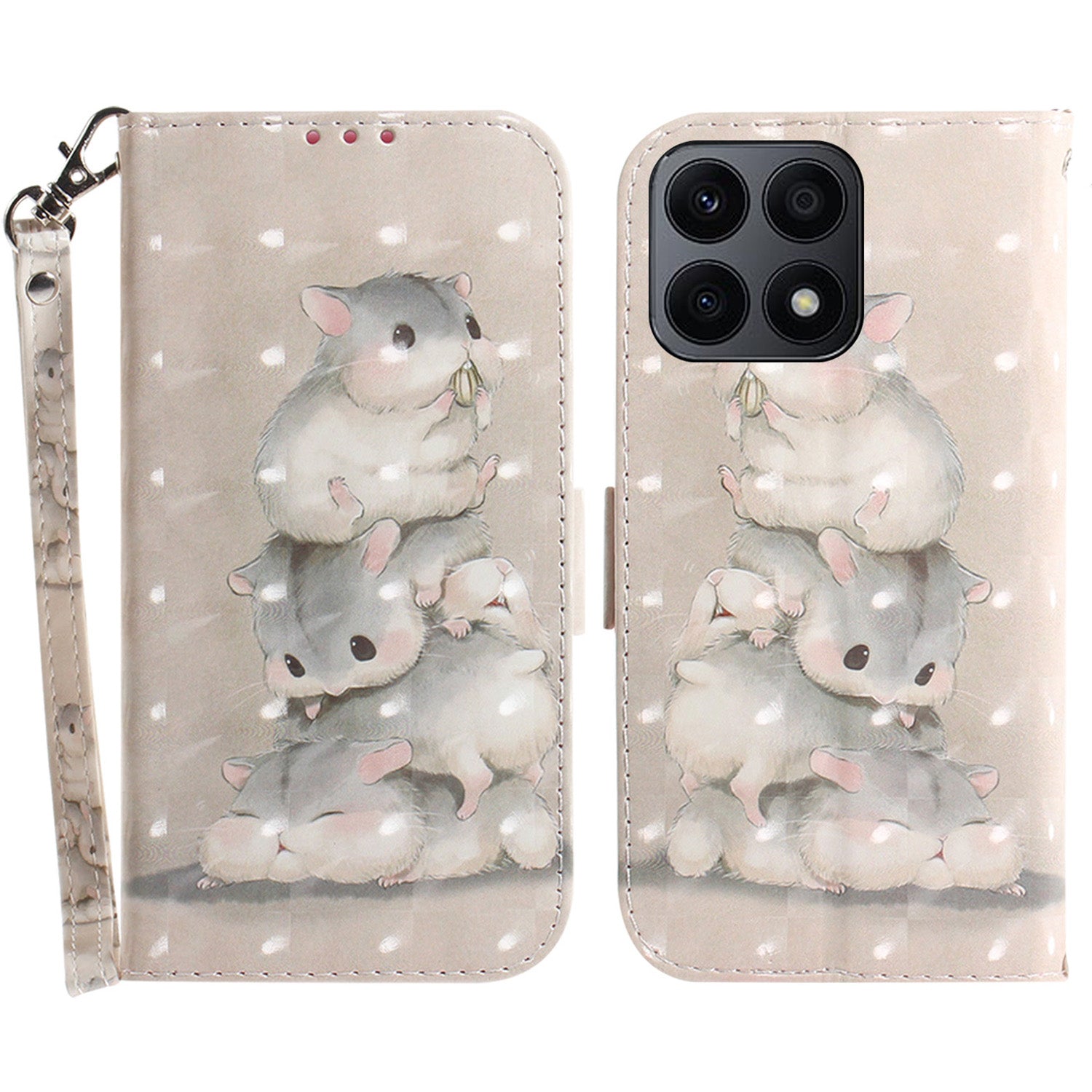 For Honor X8a 4G Phone PU Leather Case, Pattern Printing Wallet Stand Cover with Strap