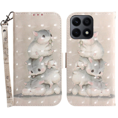 For Honor X8a 4G Phone PU Leather Case, Pattern Printing Wallet Stand Cover with Strap
