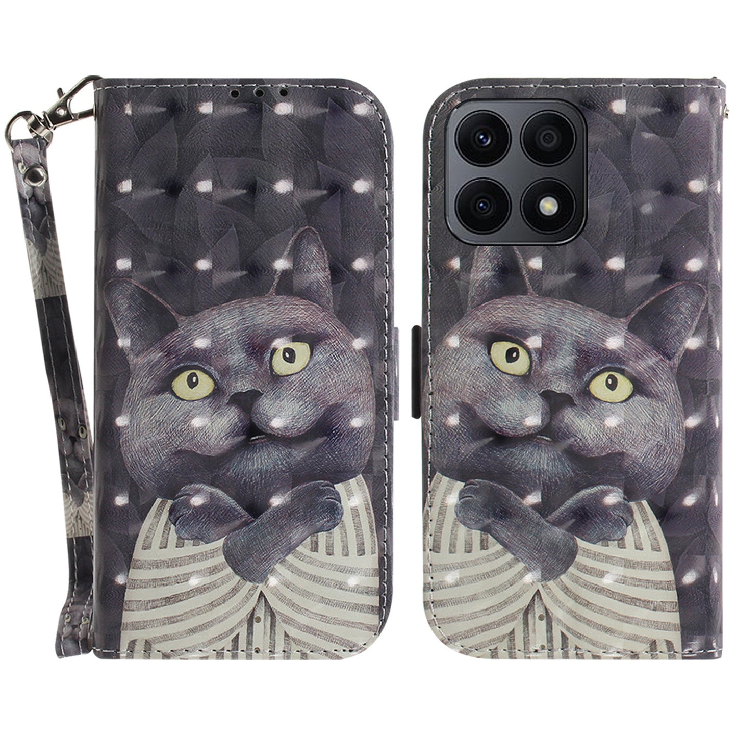 For Honor X8a 4G Phone PU Leather Case, Pattern Printing Wallet Stand Cover with Strap