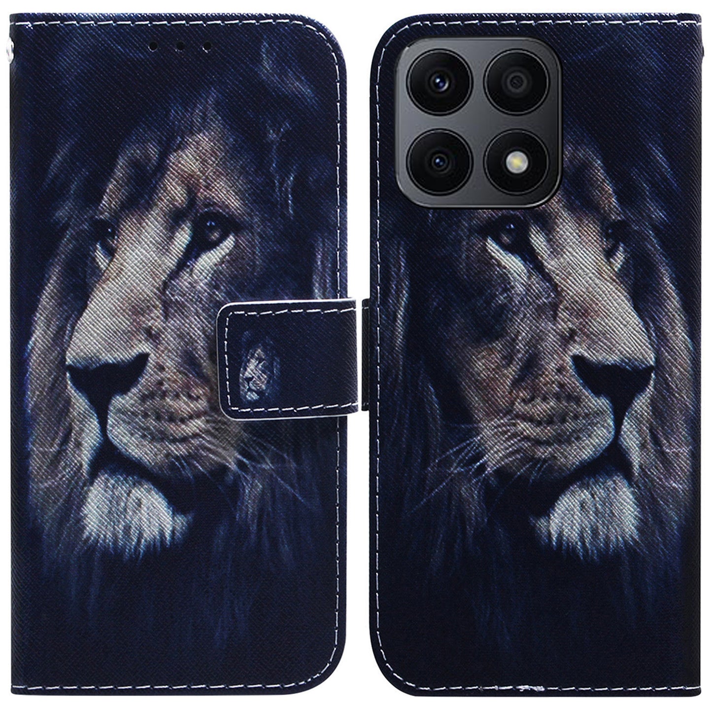 For Honor X8a 4G Shockproof Pattern Printing Phone Case Folio Flip Leather Wallet Shell with Strap