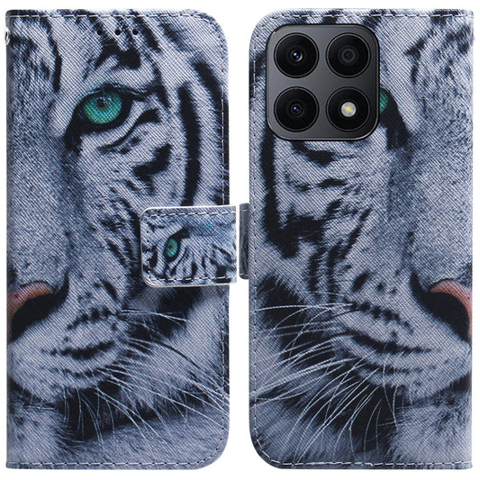 For Honor X8a 4G Shockproof Pattern Printing Phone Case Folio Flip Leather Wallet Shell with Strap