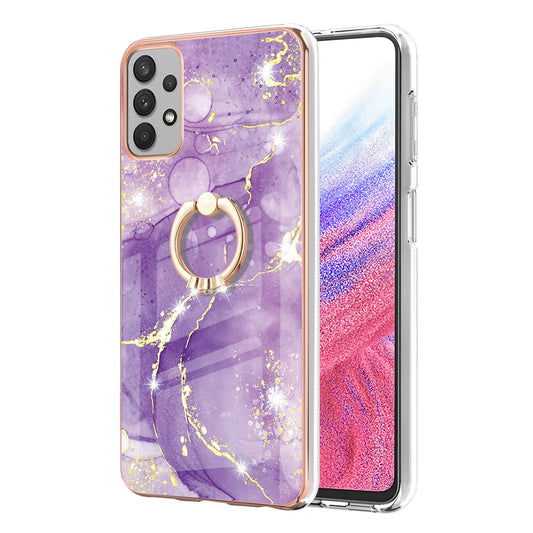 For Samsung Galaxy A53 5G YB IMD Series-10 Marble Pattern Soft TPU Phone Case IMD Electroplating Ring Kickstand Cover