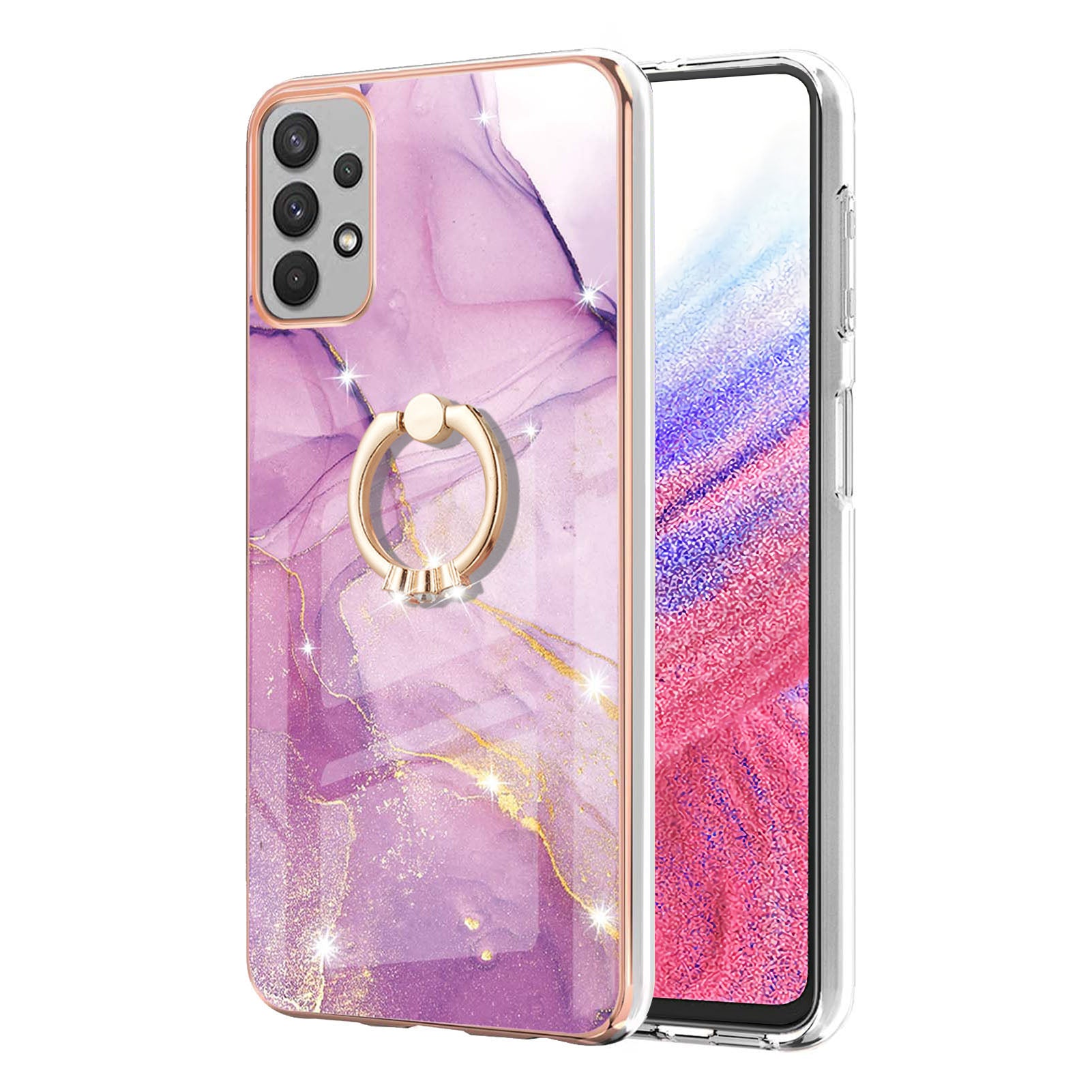 For Samsung Galaxy A53 5G YB IMD Series-10 Marble Pattern Soft TPU Phone Case IMD Electroplating Ring Kickstand Cover