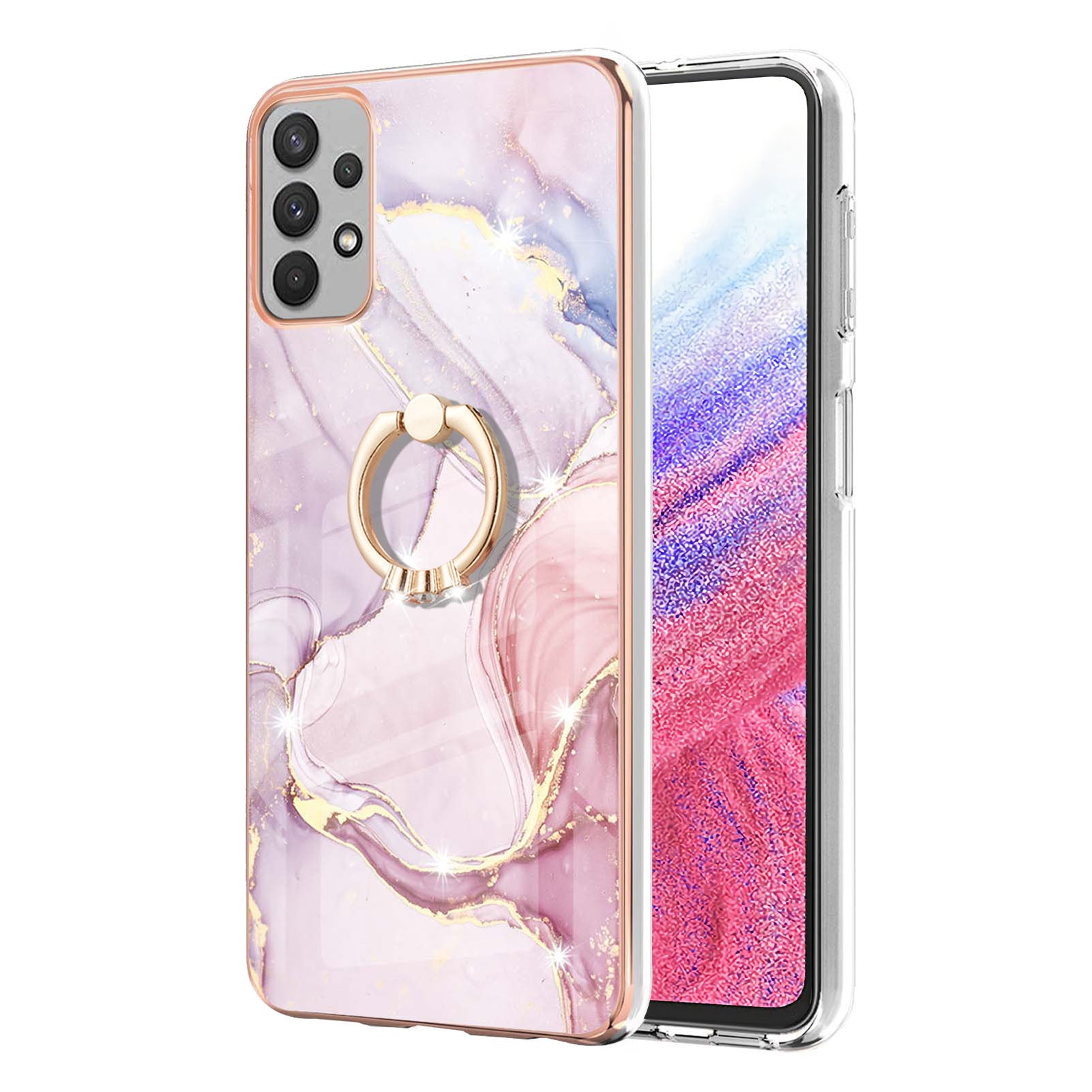 For Samsung Galaxy A53 5G YB IMD Series-10 Marble Pattern Soft TPU Phone Case IMD Electroplating Ring Kickstand Cover