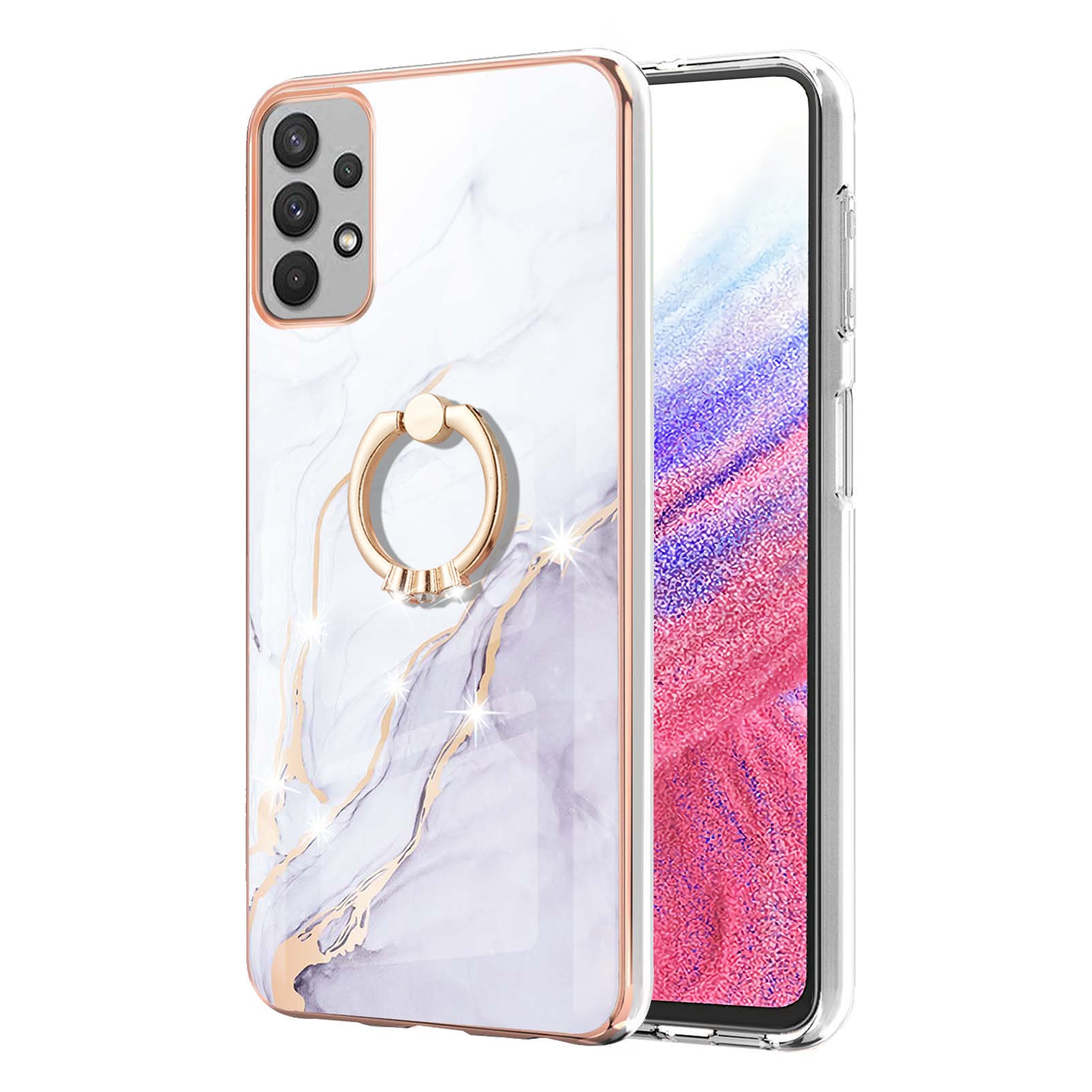 For Samsung Galaxy A53 5G YB IMD Series-10 Marble Pattern Soft TPU Phone Case IMD Electroplating Ring Kickstand Cover