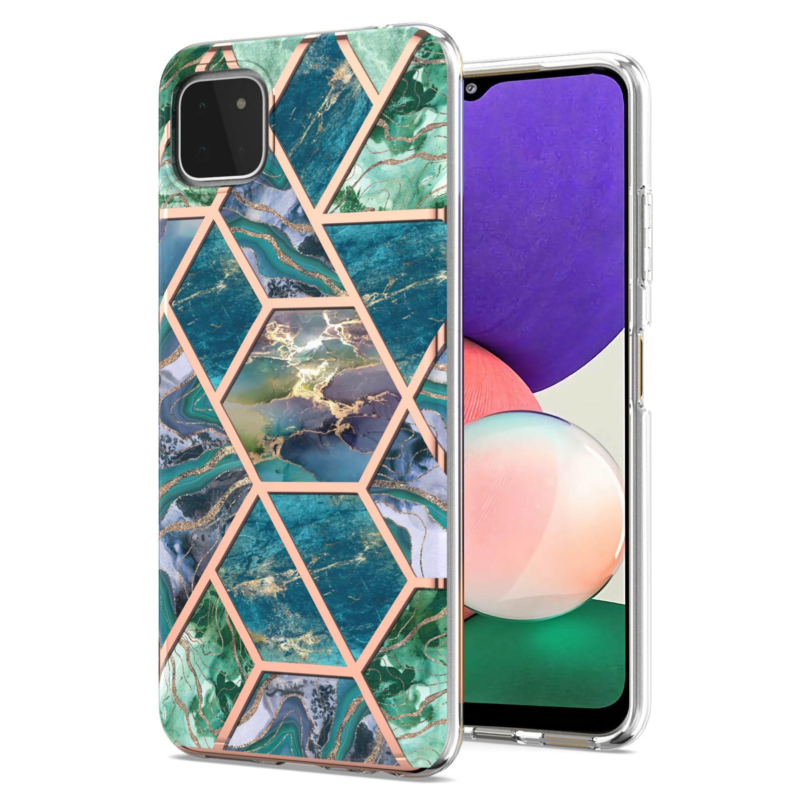 YB IMD Series-3 Soft TPU Case for Samsung Galaxy A22 5G (EU Version) , Marble Pattern IMD IML Double-sided Electroplating Cover