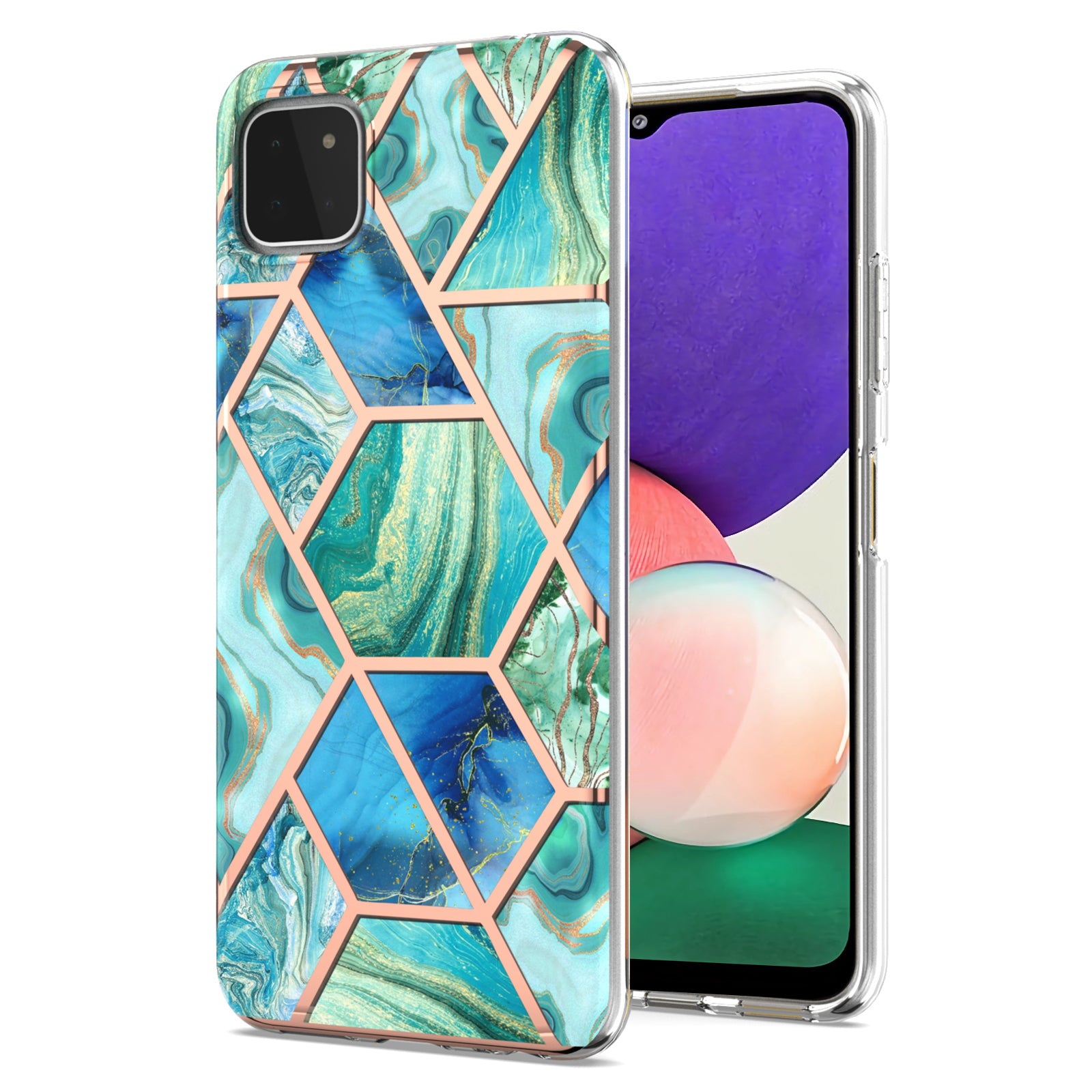 YB IMD Series-3 Soft TPU Case for Samsung Galaxy A22 5G (EU Version) , Marble Pattern IMD IML Double-sided Electroplating Cover