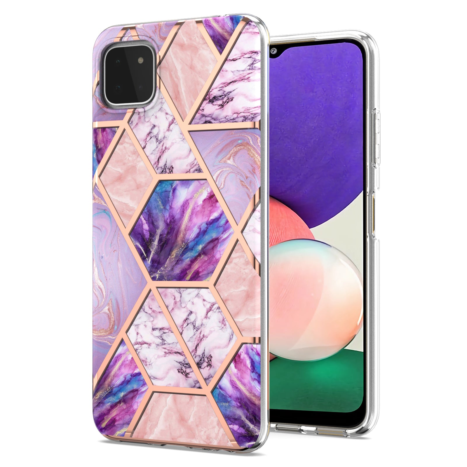 YB IMD Series-3 Soft TPU Case for Samsung Galaxy A22 5G (EU Version) , Marble Pattern IMD IML Double-sided Electroplating Cover