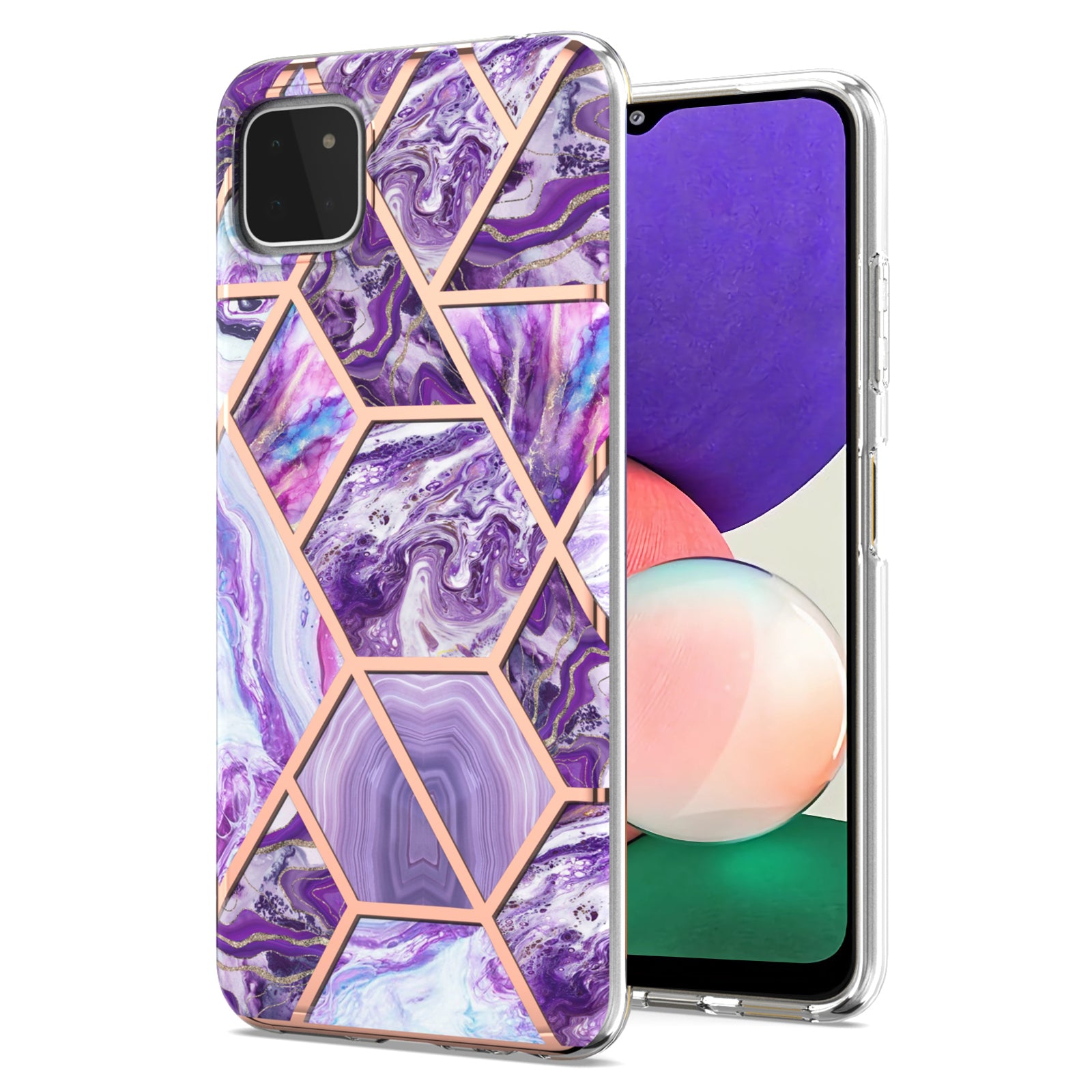 YB IMD Series-3 Soft TPU Case for Samsung Galaxy A22 5G (EU Version) , Marble Pattern IMD IML Double-sided Electroplating Cover