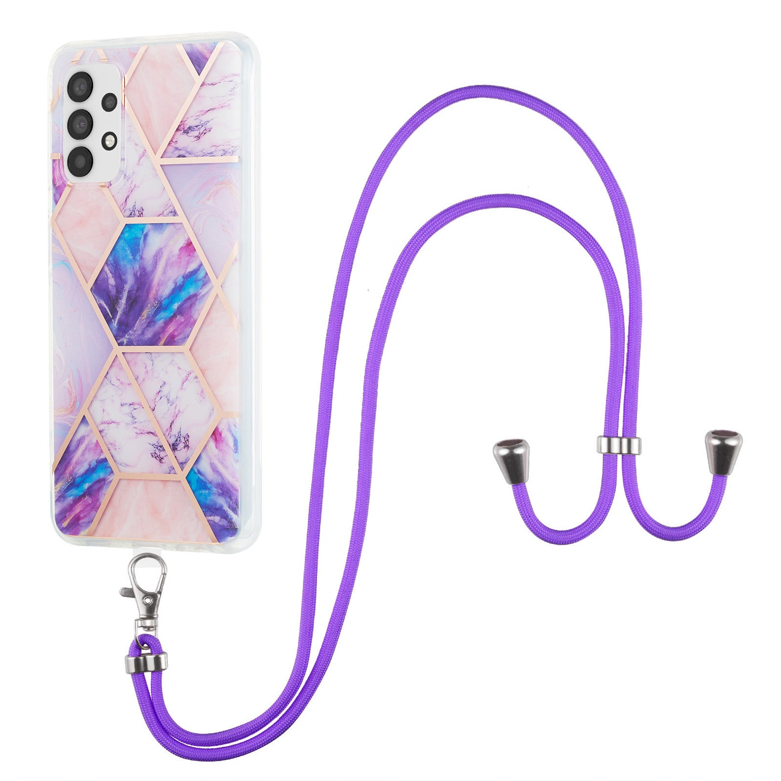 YB IMD Series-5 Phone Case for Samsung Galaxy A23 4G / 5G (Global Version) IML IMD Electroplating TPU Phone Shell with Lanyard
