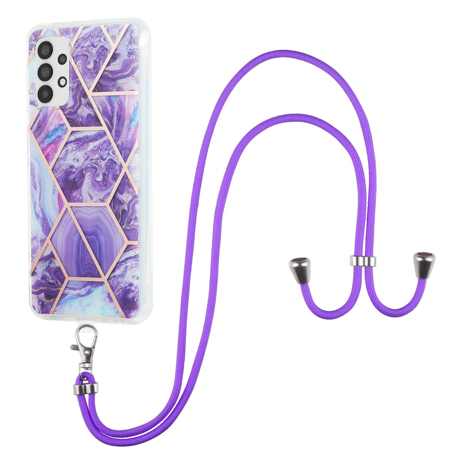 YB IMD Series-5 Phone Case for Samsung Galaxy A23 4G / 5G (Global Version) IML IMD Electroplating TPU Phone Shell with Lanyard