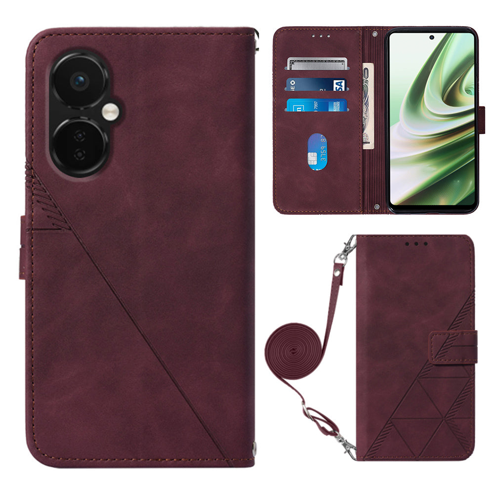 YB Imprinting Series-2 Anti-Drop Case for OnePlus Nord CE 3 Lite 5G Leather Flip Cover Imprinted Lines Business Phone Case