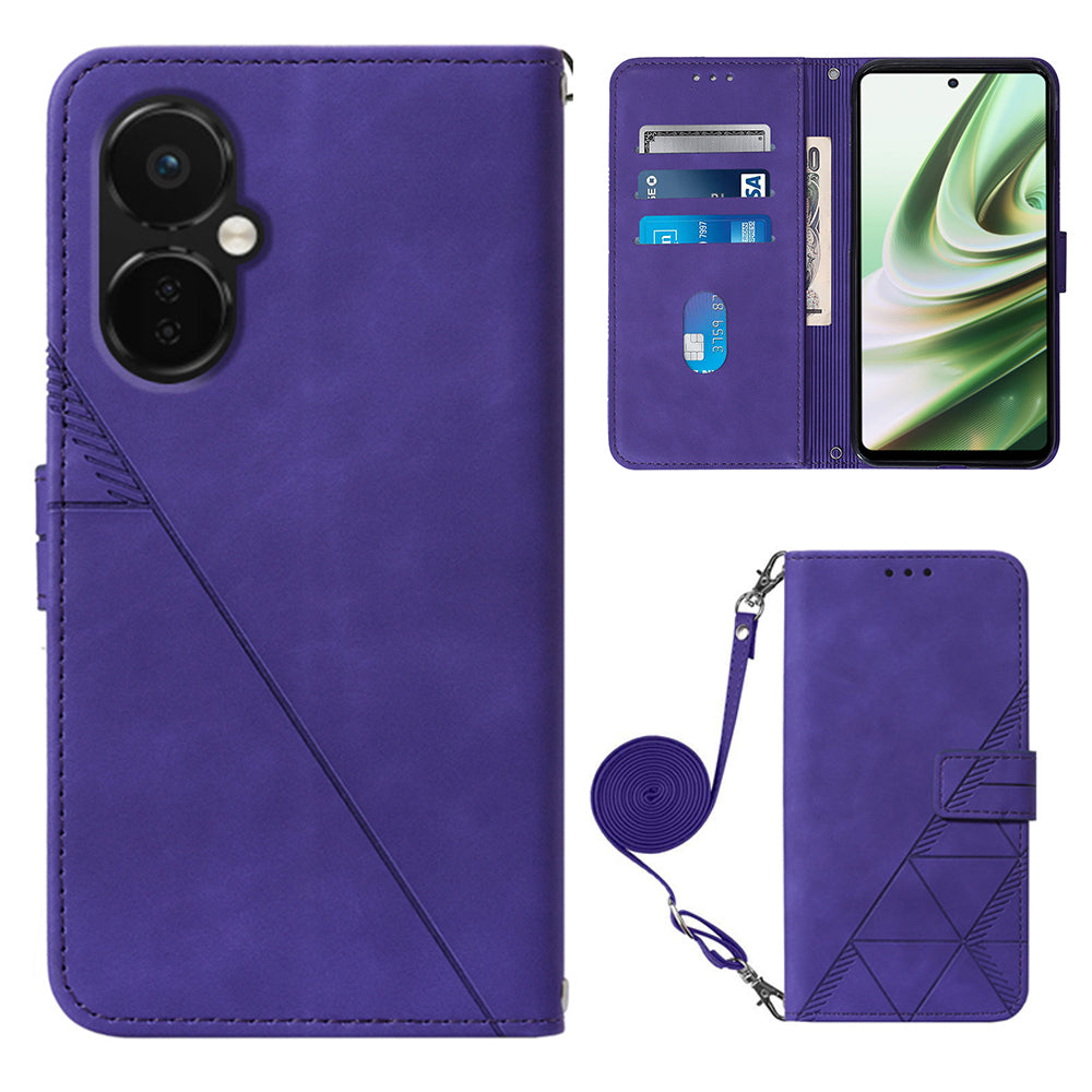 YB Imprinting Series-2 Anti-Drop Case for OnePlus Nord CE 3 Lite 5G Leather Flip Cover Imprinted Lines Business Phone Case