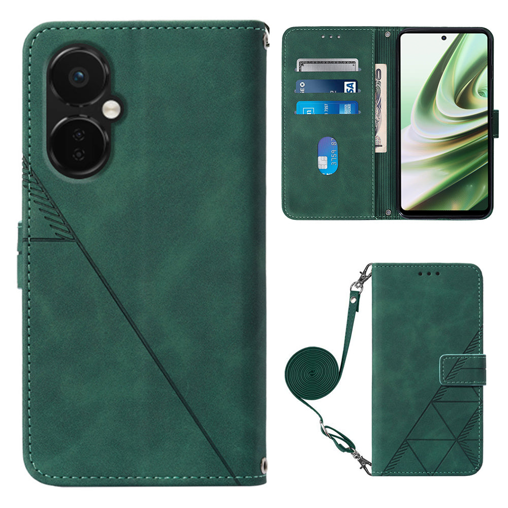 YB Imprinting Series-2 Anti-Drop Case for OnePlus Nord CE 3 Lite 5G Leather Flip Cover Imprinted Lines Business Phone Case