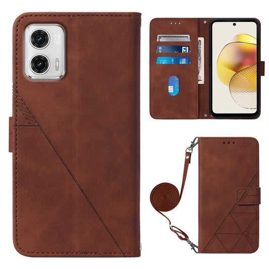 YB Imprinting Series-2 Cell Phone Case for Motorola Moto G73 5G , Imprinted Lines PU Leather Stand Cover Wallet