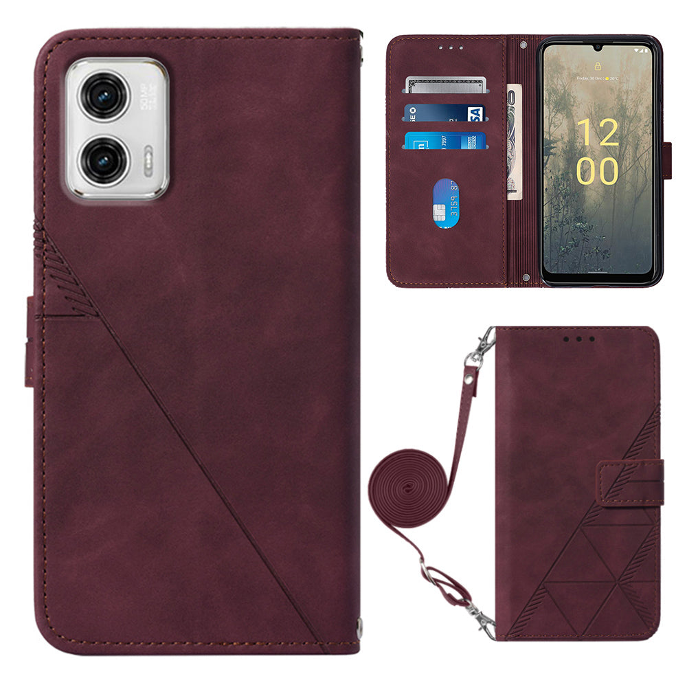 YB Imprinting Series-2 Cell Phone Case for Motorola Moto G73 5G , Imprinted Lines PU Leather Stand Cover Wallet