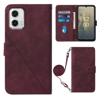 YB Imprinting Series-2 Cell Phone Case for Motorola Moto G73 5G , Imprinted Lines PU Leather Stand Cover Wallet