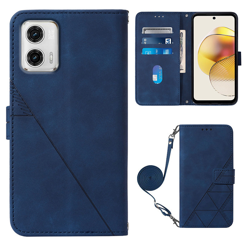 YB Imprinting Series-2 Cell Phone Case for Motorola Moto G73 5G , Imprinted Lines PU Leather Stand Cover Wallet