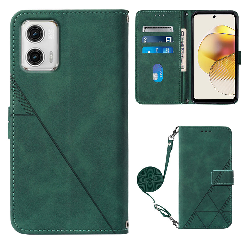 YB Imprinting Series-2 Cell Phone Case for Motorola Moto G73 5G , Imprinted Lines PU Leather Stand Cover Wallet