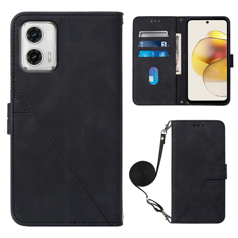 YB Imprinting Series-2 Cell Phone Case for Motorola Moto G73 5G , Imprinted Lines PU Leather Stand Cover Wallet