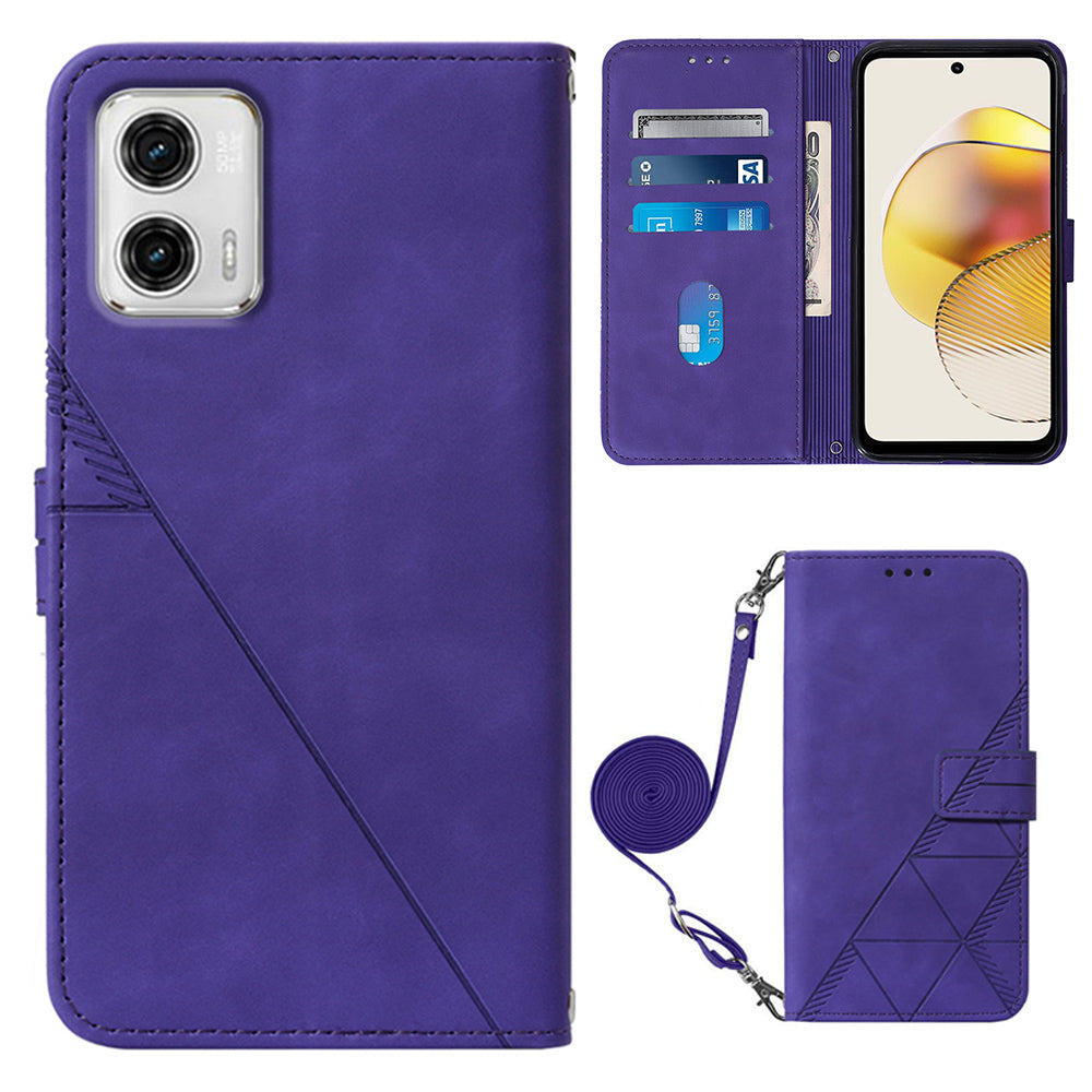YB Imprinting Series-2 Cell Phone Case for Motorola Moto G73 5G , Imprinted Lines PU Leather Stand Cover Wallet