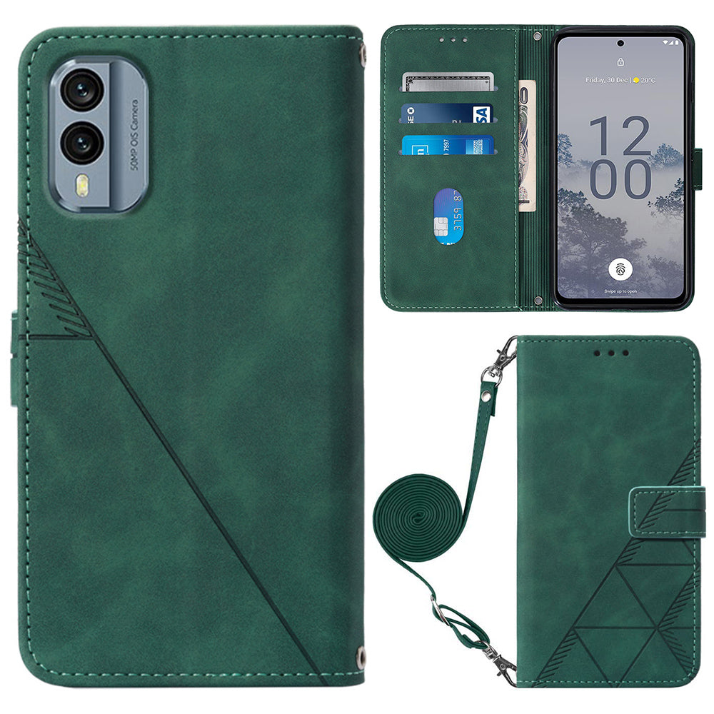 YB Imprinting Series-2 Flip Case for Nokia X30 5G Imprinted Lines Leather Phone Cover with Wallet Stand