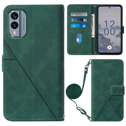 YB Imprinting Series-2 Flip Case for Nokia X30 5G Imprinted Lines Leather Phone Cover with Wallet Stand