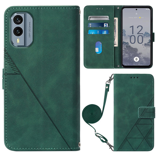 YB Imprinting Series-2 Flip Case for Nokia X30 5G Imprinted Lines Leather Phone Cover with Wallet Stand
