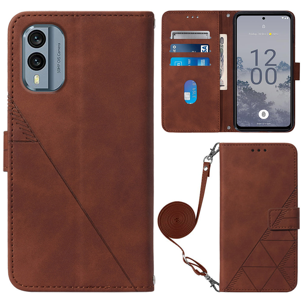 YB Imprinting Series-2 Flip Case for Nokia X30 5G Imprinted Lines Leather Phone Cover with Wallet Stand