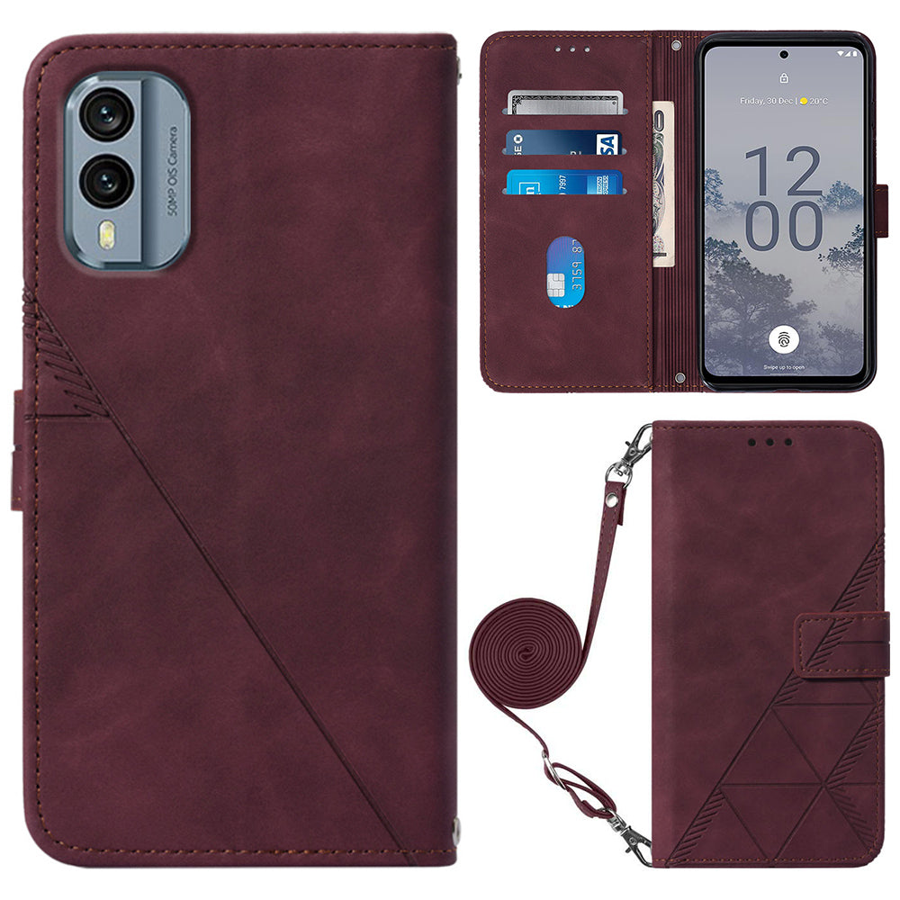 YB Imprinting Series-2 Flip Case for Nokia X30 5G Imprinted Lines Leather Phone Cover with Wallet Stand
