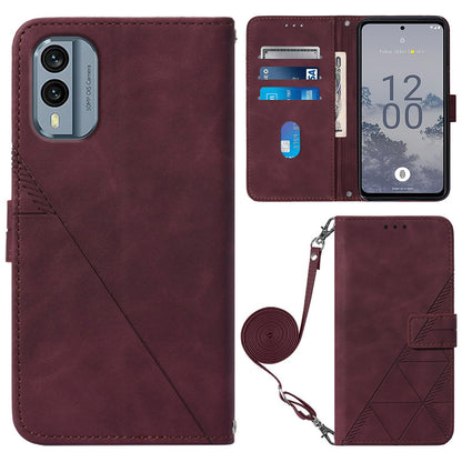 YB Imprinting Series-2 Flip Case for Nokia X30 5G Imprinted Lines Leather Phone Cover with Wallet Stand